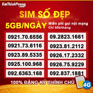 Sim 4G số đẹp 5GB/ngày cước 50k/tháng, sim data đăng ký chính chủ, sim mạng Vietnamobile