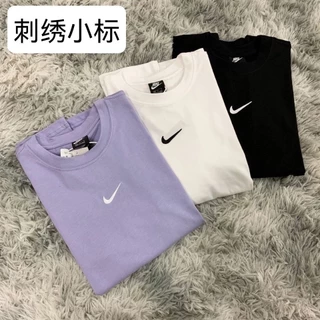 Áo Thun cotton Ngắn Tay Thêu Logo nike Màu Trơn Phong Cách Đường Phố Thời Trang Mùa Hè Cho Nam Và Nữ