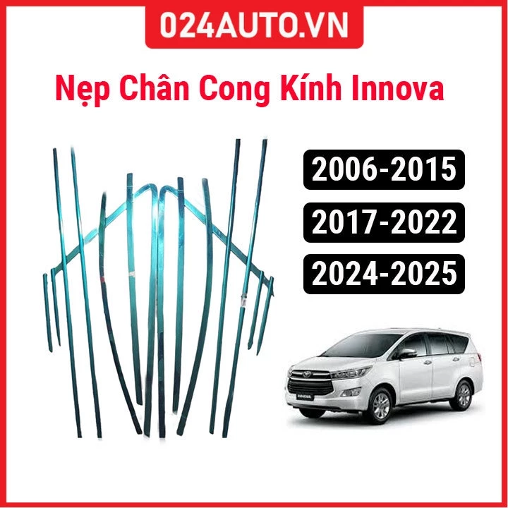 Bộ nẹp viền chân kính cong kính Innova 2006-2025 Inox sáng bóng chuẩn form xe