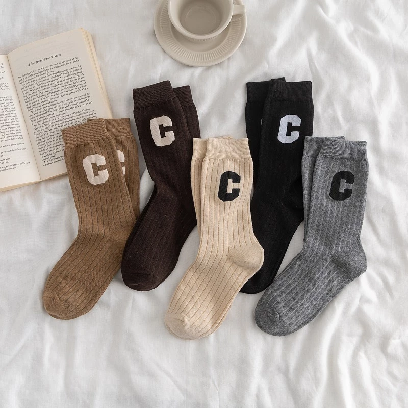 Tất Cổ Cao Vớ Cổ Cao Nữ Họa Tiết Chữ C Nhiều Màu Phong Cách Mới Vải Cotton Mềm Mịn Co Giãn Thời Trang [ Hỏa Tốc HCM ]