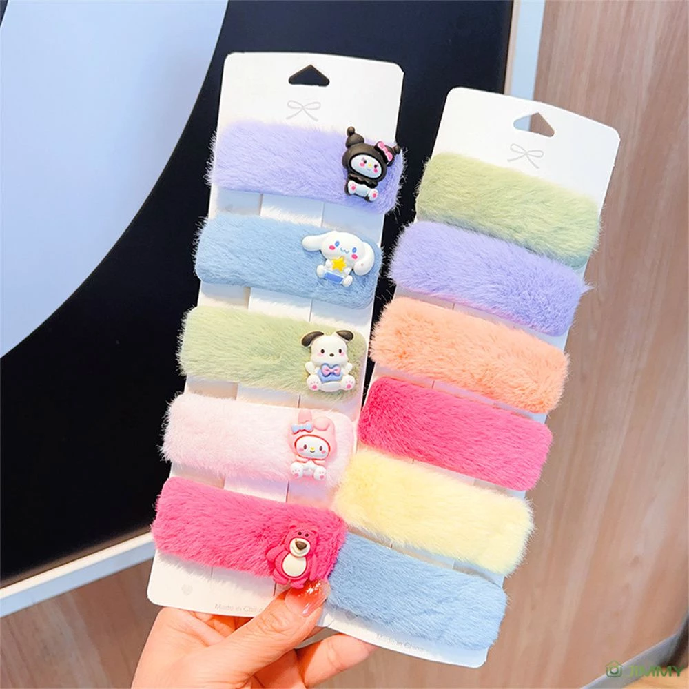 Kawaii sanrio Kẹp Tóc Mái Vuông Nhồi Bông Phong Cách kuromi cinnamoroll Poacco Ngọt Ngào