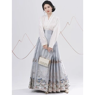 Mới Trung Quốc Đầm Mới Phong Cách Trung Hoa Phù Hợp Với Cải Tiến Hanfu Ngựa Mặt Váy Ngựa Phù Hợp Với Phong Cách Trung Hoa Cải Tiến Trưởng Thành Ngựa Mặt Váy Dài Tay Hanfu Top Daily Suit