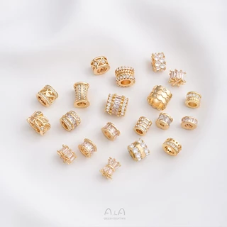 █A.ιA゜14K Vàng●Set 1 Mặt Dây Chuyền 1 Mặt Độc Đáo°Vòng Tay Mạ Vàng 14k Đính Đá zircon Nhiều Màu Sắc Có Lỗ Lớn Dùng Làm Trang Sức diy