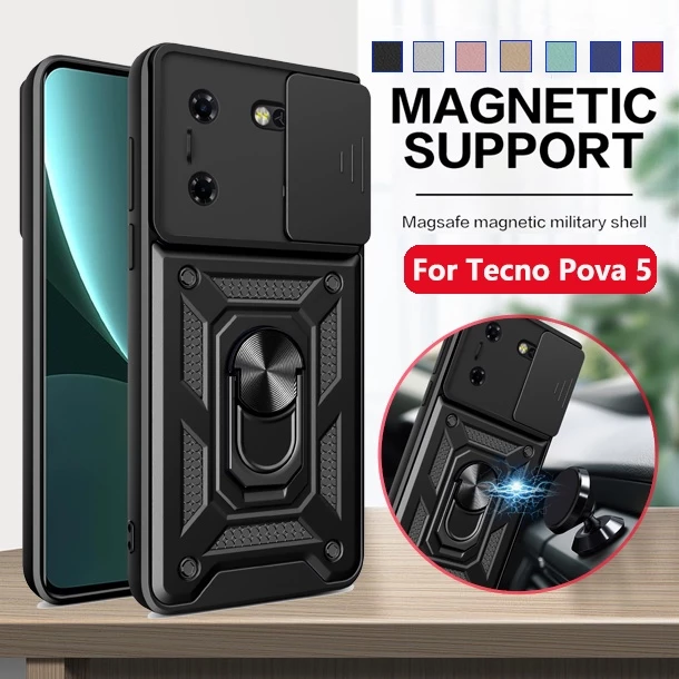 Ốp Điện Thoại Cứng Kiểu Giáp Chống Sốc Kèm Giá Đỡ Nhẫn Bằng Kim Loại Cho Tecno Pova 5 Pova5 2023