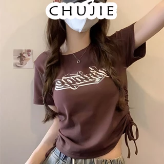 CHUJIE áo thun nữ croptop phông Kiểu Hàn thoải mái bông Mẫu mới năm TXS14Z23033104