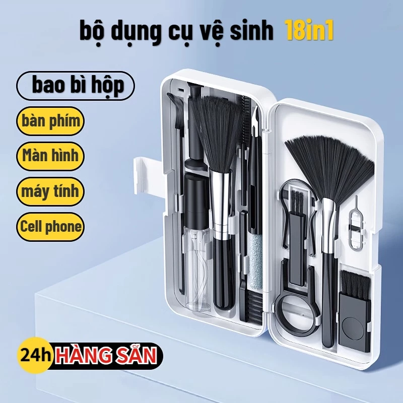 Bộ Dụng Cụ Vệ Sinh Laptop  - Máy Tính - Bàn Phím - Tai Nghe Airpod Đa Năng 18 In 1 Siêu Nhỏ Gọn