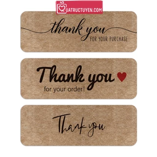 Cuộn 120 TE29 sticker Thank you màu kraft , tem dán chữ nhật in mẫu cảm ơn trang trí bao bì quà tặng