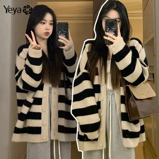 Áo Khoác cardigan Dệt Kim Họa Tiết Kẻ Sọc Phong Cách Nhật Bản Thời Trang Cho Nữ