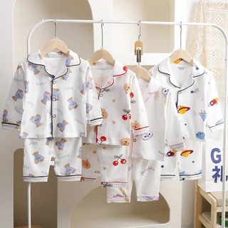 Bộ Đồ Mặc Ở Nhà Bằng Vải cotton 7 Tay Áo Dành Cho Bé Trai Gái 3-8 Tuổi