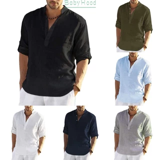 【Big Discounts】Men Cotton Linen Shirts Tops Long Sleeve Casual Button Down Blouse T Shirt M-3XL#BBHOOD