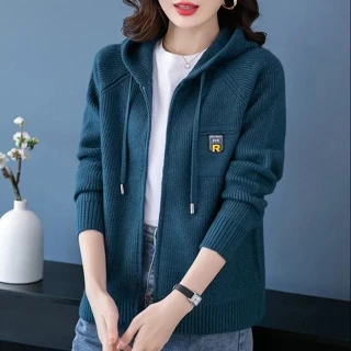 Áo Khoác cardigan Dệt Kim Có Mũ Trùm Dáng Rộng Thời Trang Thu Đông Phong Cách Mới Cho Nữ