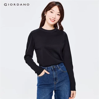 GIORDANO Áo Thun cotton Dài Tay Cổ Tròn Màu Trơn Cho Nữ 13322880