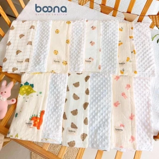 Chăn xô Hạt Đậu Boona Cho Bé Sơ Sinh vải Muslin cao cấp 80x110cm kết hợp vải nhung bi hạt đậu tạo cảm giác mềm mại