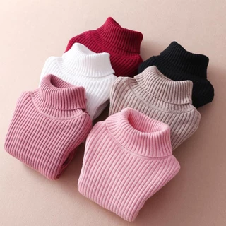 Áo sweater Dệt Kim Tay Dài Cổ Cao Ôm Dáng Thời Trang Thu Đông Cho Bé Trai Và Gái