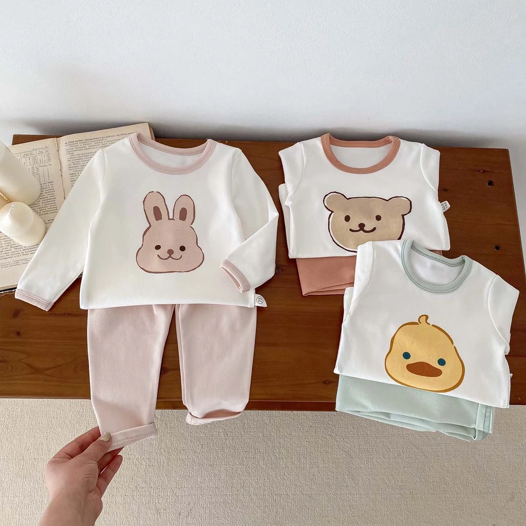 Set Đồ Mùa Thu 2 Món Gồm Áo In Họa Tiết Hoạt Hình Gấu Thỏ / Vịt / Gấu 3 Màu + Quần Màu Trơn Cho Bé Sơ Sinh 1-3 Tuổi