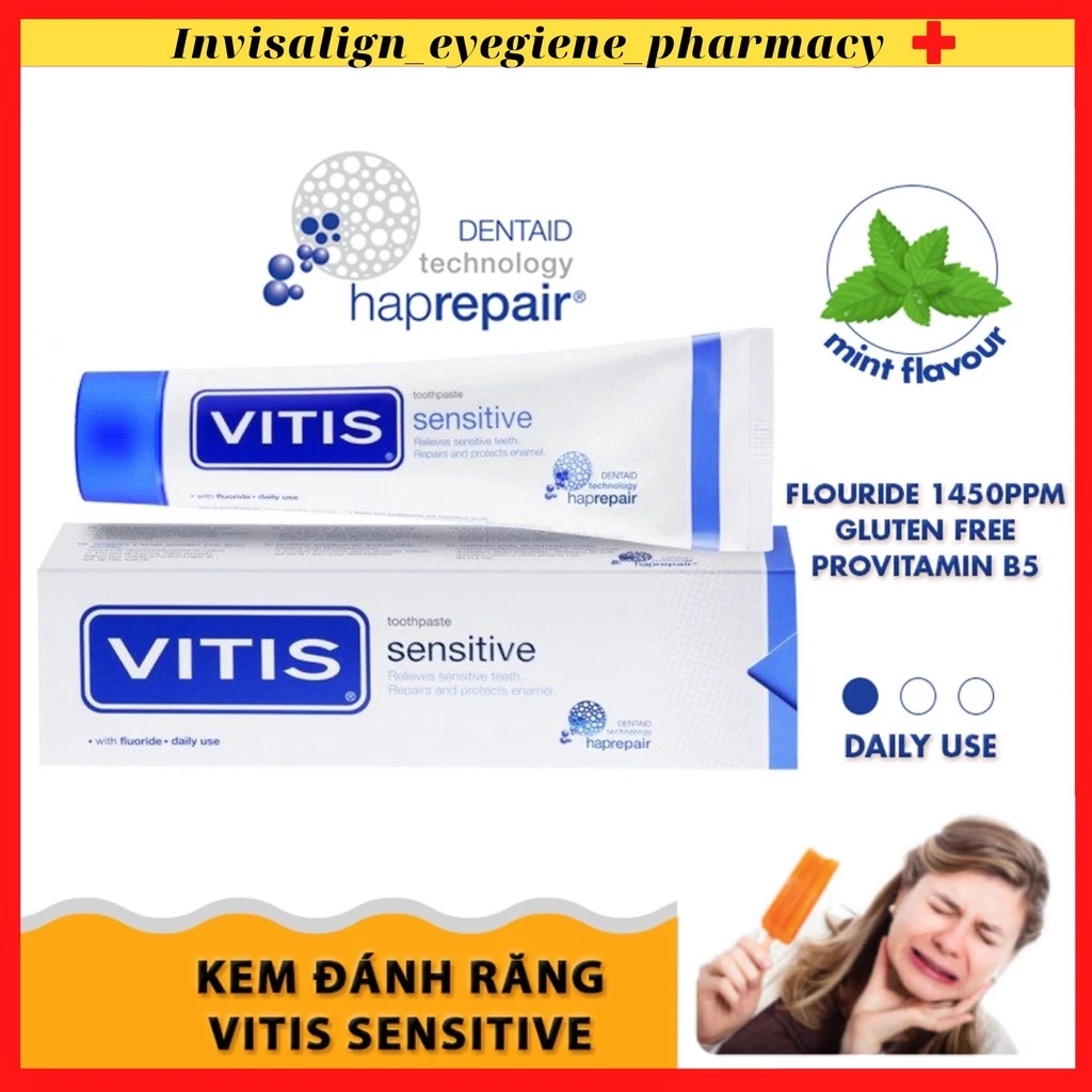 [HẾT Ê BUỐT RĂNG] Kem đánh răng ngừa ê buốt và tái tạo men răng Vitis Sensitive 100ml  Nhập Khẩu