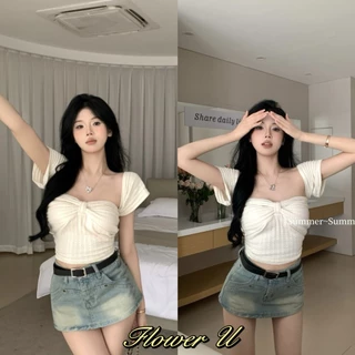 Áo Crop Top Tay Ngắn Cổ Vuông Dáng Ôm Vừa Vặn Áo Thun Nữ Thời Trang Mùa Hè Mới V004