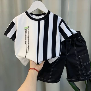 [Xiao] Bộ đồ đẹp trai mùa hè cho bé trai Phong cách mới cho trẻ em Thời trang tay ngắn bé trai + Quần Short Cotton nguyên chất Bộ đồ hai mảnh