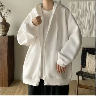 Áo Khoác cardigan Có Nón Dáng Rộng Màu Sắc Đơn Giản Thời Trang Thu Đông Trẻ Trung Cho Nam