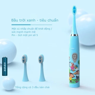 Bàn Chải Điện Cho Bé Dùng Pin Tiện Dụng Chống Nước Tặng 3 Đầu Chải Hàng Xịn-SINGU