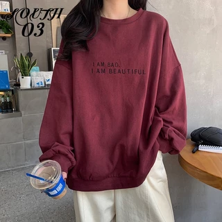 Áo sweater Mỏng Tay Dài Dáng Rộng In Chữ Đơn Giản Phong Cách Hàn Quốc Mới Mùa Thu