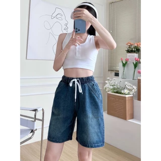 Quần Short Jean Ngố Nữ Lưng Chun Co Giãn, Quần Đùi Jean Ngố Nữ Lưng Cao Ống Rộng Lưng Thun có bigsize 40-70kg