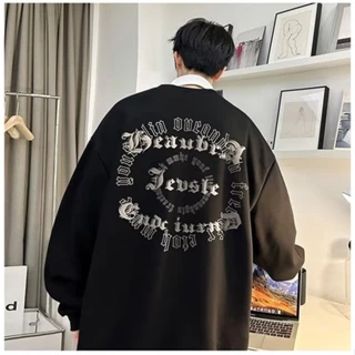 8XL sweater nam form rộng big size tới 120kg Áo Nỉ Nhung Tay Dài Cổ Tròn In Hình Bầu Trời Sao Phong Cách retro Mỹ Trẻ Trung Cho Nam