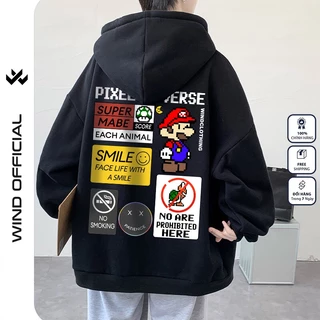 Áo Hoodie unisex form rộng WIIS nỉ bông Supper Mario thời trang thu đông nam oversize