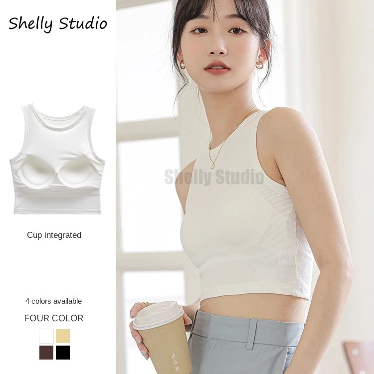 Dài / ngắn 2 trong 1 cổ tròn đệm lót singlet mới áo vest co giãn mỏng chủ đề bên ngoài mặc anti-peeping camisole áo crop top của phụ nữ