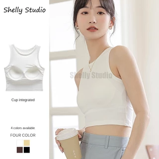 Dài / ngắn 2 trong 1 cổ tròn đệm lót singlet mới áo vest co giãn mỏng chủ đề bên ngoài mặc anti-peeping camisole áo crop top của phụ nữ