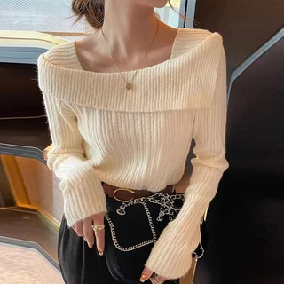 Áo sweater Dệt Kim Tay Dài Cổ Vuông Thời Trang Thu Đông Cho Nữ