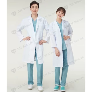 Áo blouse trắng cổ Vest Hàn Quốc Cotton cao cấp - áo choàng cho bác sĩ, dược sĩ, thẩm mỹ viện, spa, nha khoa, bệnh viện