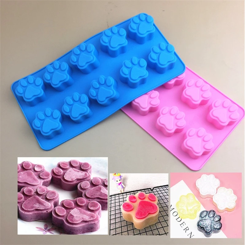 Khuôn silicone 10 Ngăn Làm Bánh Kẹo Hình Chân Mèo Đáng Yêu