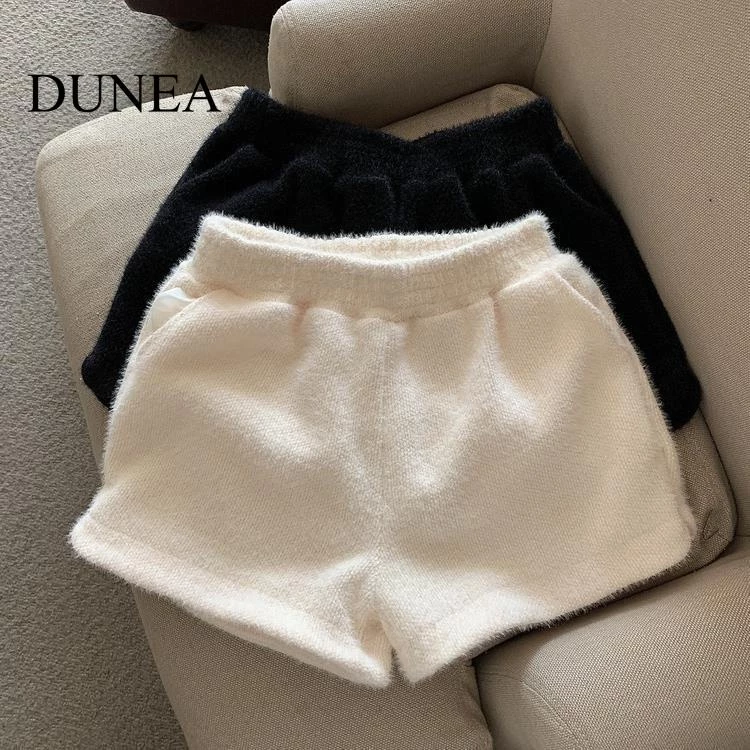 DUNEA Quần Short Nữ Ống Rộng Lưng Cao Thời Trang