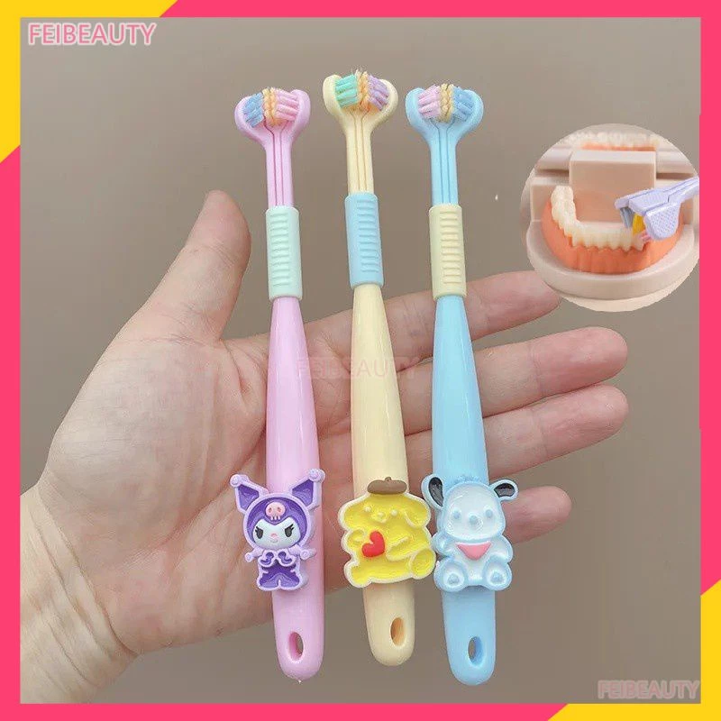 Bàn Chải đánh Răng Hellokitty Anime Sanrio 6-12 Tuổi Kuromi My Melody Ba Mặt Chăm Sóc Răng Miệng Làm Sạch Bàn Chải đánh Răng Có Lông Đầu Bàn Chải Nhỏ [COD]