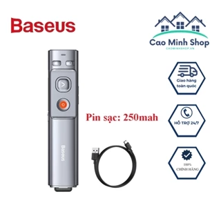 Bút trình chiếu laser Baseus Orange Dot Wireless Presenter WKCD000013, màu xám, laser đỏ chiếu xa 100m, pin 250mah