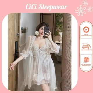 C09 Áo choàng ren siêu cao cấp -bo chun viền bèo 2 màu trắng đen dễ phối CICI SLEEPWEAR