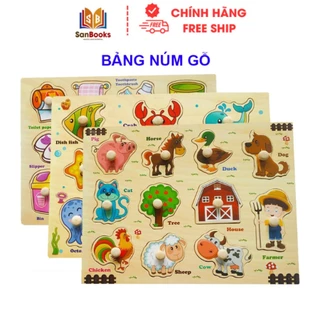 Đồ Chơi - Bảng Ghép Hình Núm Gỗ Nhiều Chủ Đề Cho Bé - Sanbooks