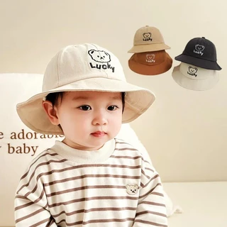 Nón Tai Bèo Bằng Cotton Màu Trơn Hình Gấu Dễ Thương Phong Cách Hàn Quốc Cho Bé 1-3 Tuổi