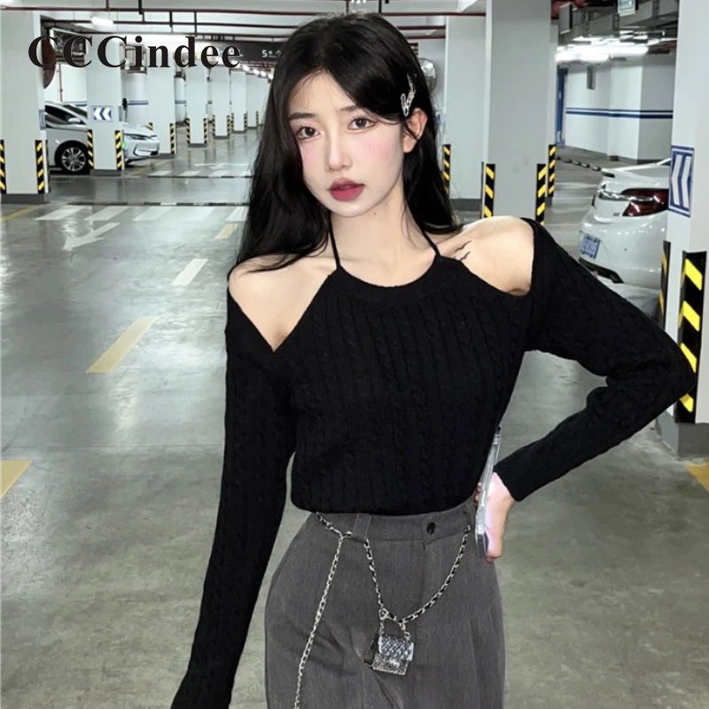 Cccindee Áo sweater Tay Dài Dáng Ôm Màu Trơn Thời Trang 2023 Dành Cho Nữ