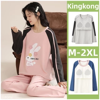 Bộ Đồ Ngủ cotton Tay Dài Có Đệm Ngực Dáng Rộng Thời Trang Mùa Thu Cho Nữ Size m-2xl