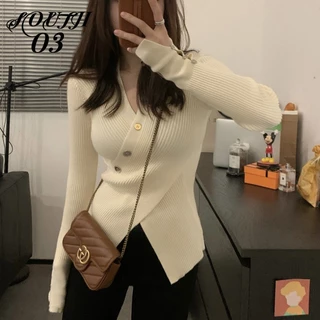 Áo sweater Dệt Kim Mỏng Cổ v Tay Dài Thời Trang Mùa Thu 2024 Mới Cho Nữ