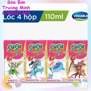 Lốc 4 hộp sữa Vinamilk Susu 110ml vị dâu/vị cam