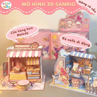 [Ảnh thật] Mô Hình 3D Sanrio Bằng Giấy - Tiệm kem- Xe cà phê di động