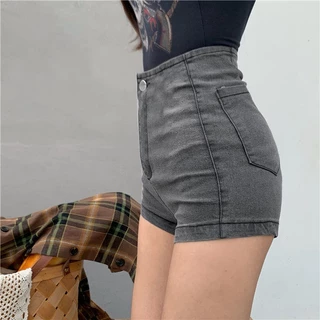 Quần Short Denim Lưng Cao Dáng Ôm Co Giãn Phong Cách Mới Quyến Rũ Dễ Phối Đồ Cho Nữ