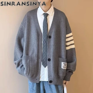 Sinransinya Áo Khoác cardigan Dệt Kim Dáng Rộng In Họa Tiết Phong Cách retro Đường Phố Mỹ Thời Trang Cho Nam