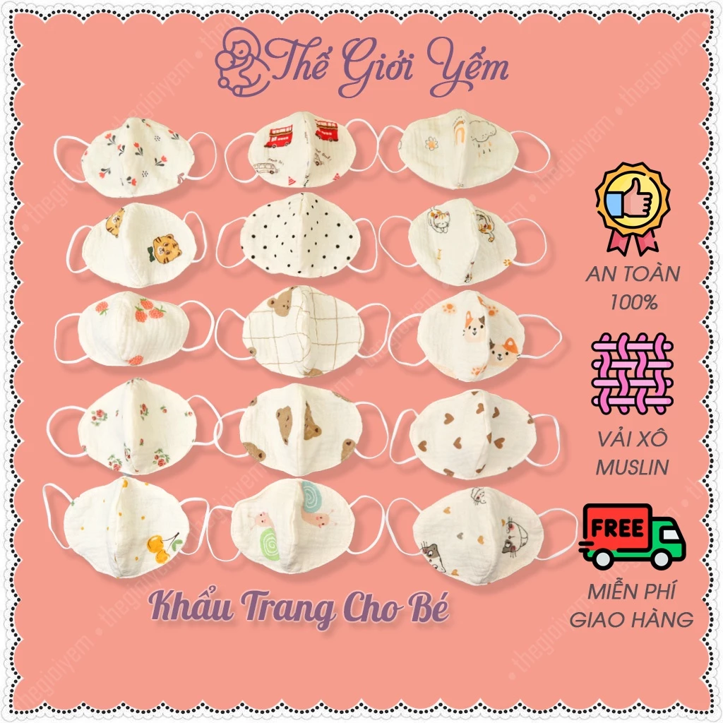 Khẩu trang Muslin cho bé từ sơ sinh 0 đến 1 tuổi