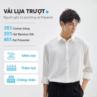 Áo sơ mi nam tay dài THOMASS Pastel sơ mi trắng form ÔM SLIMFIT, vải lụa tăm cao cấp phong cách Hàn Quốc