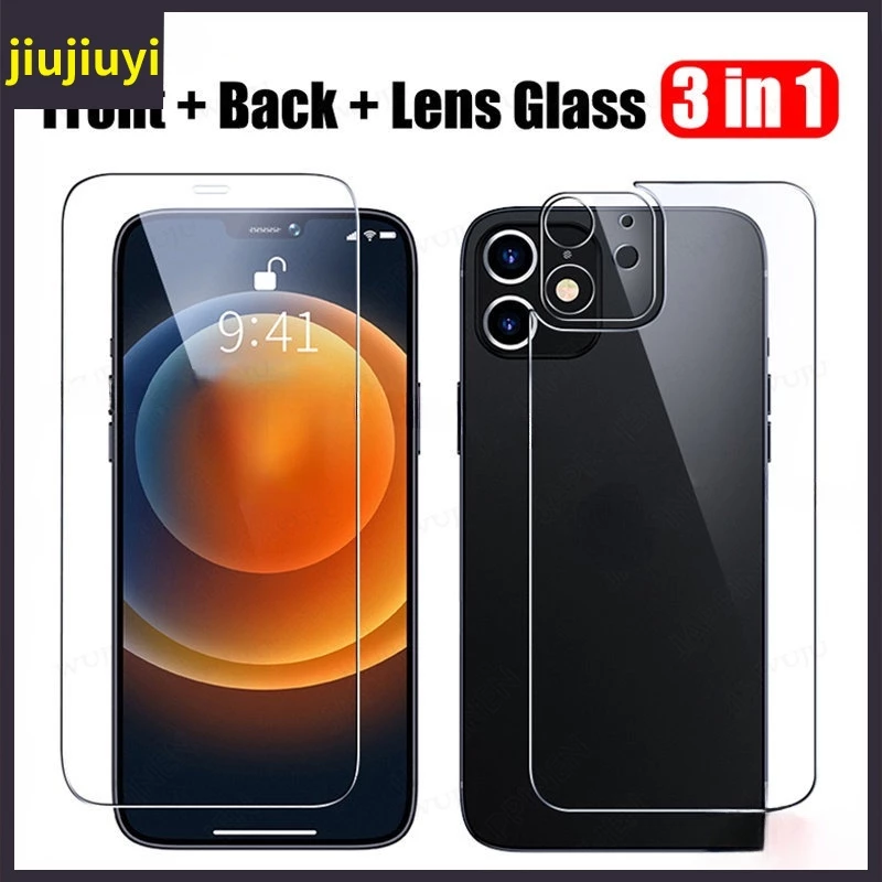 Muji Kính Cường Lực Bảo Vệ camera Trước Sau 3 Trong 1 Cho iphone 11 12 13 14 15 pro max xr x xs max 7 8 plus se