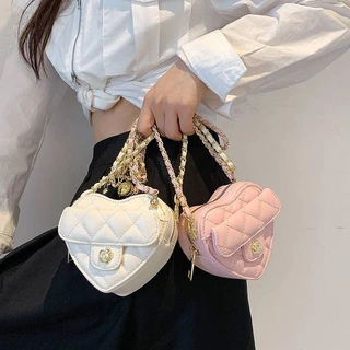 Túi thêu Linger cho phụ nữ Hàn Quốc thời trang đơn giản chuỗi hình trái tim túi đeo chéo mini